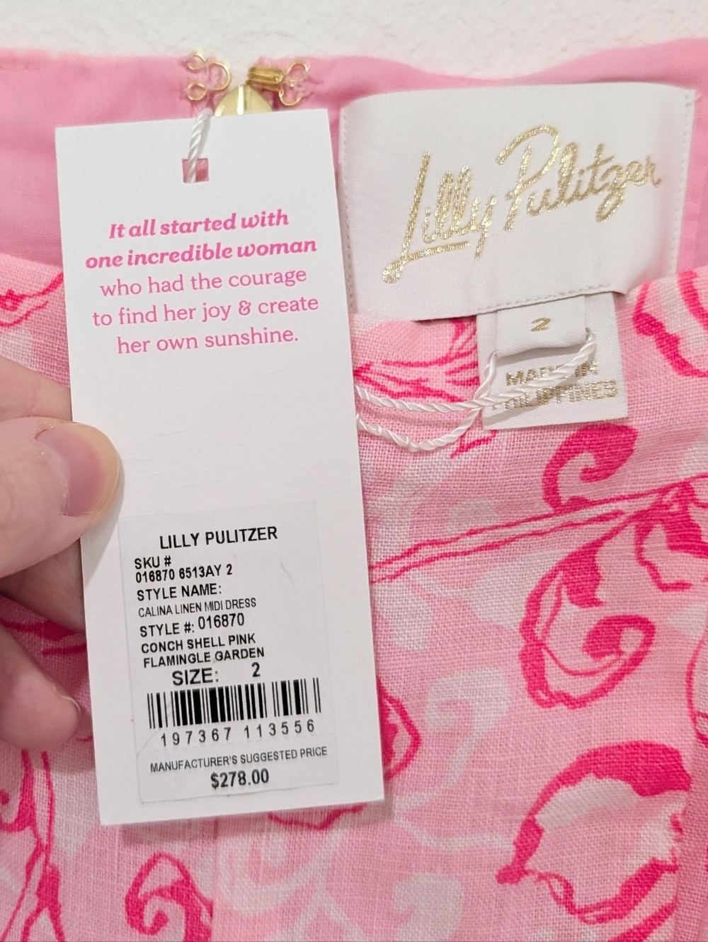 Lilly Pullitzer Conch Shell Pink Calina Linen Midi Dress Flamingle Garden 2 NWT - Picture 11 of 12